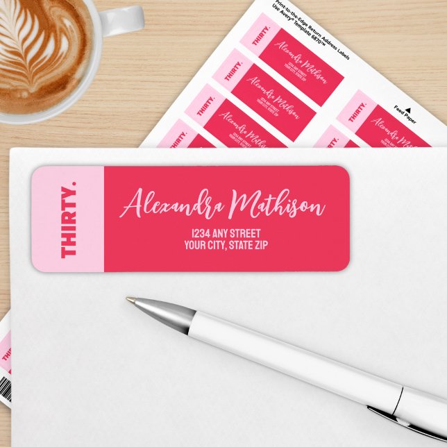 Étiquette Tendance Bold rose et rouge fille 30e anniversaire (Créateur téléchargé)
