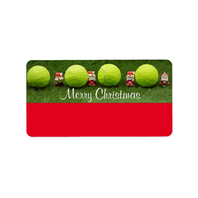 Étiquette Tennis Joyeux Noël avec balle et Père Noël (Devant)