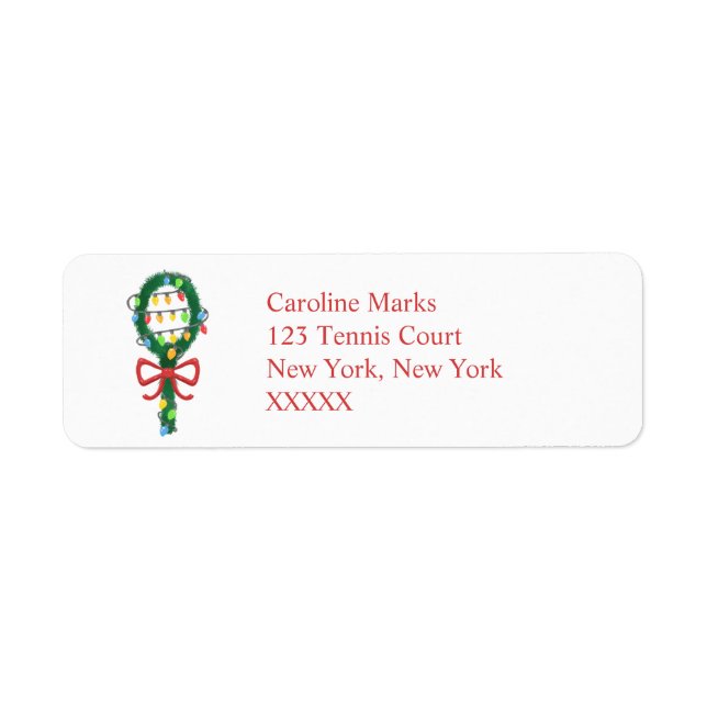 Étiquette Tennis Racket Christmas Wreath Return Adresse (Devant)