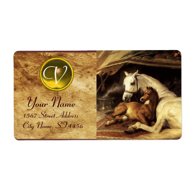 Étiquette TENTE ARABE AVEC CHEVAUX MONOGRAMME jaune (Devant)