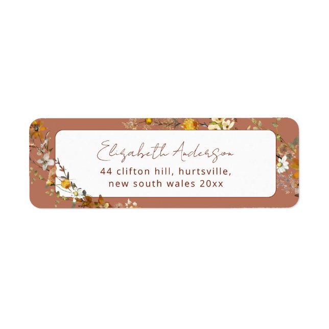 Étiquette Terracotta Boho Fête des mariées Florale (Devant)