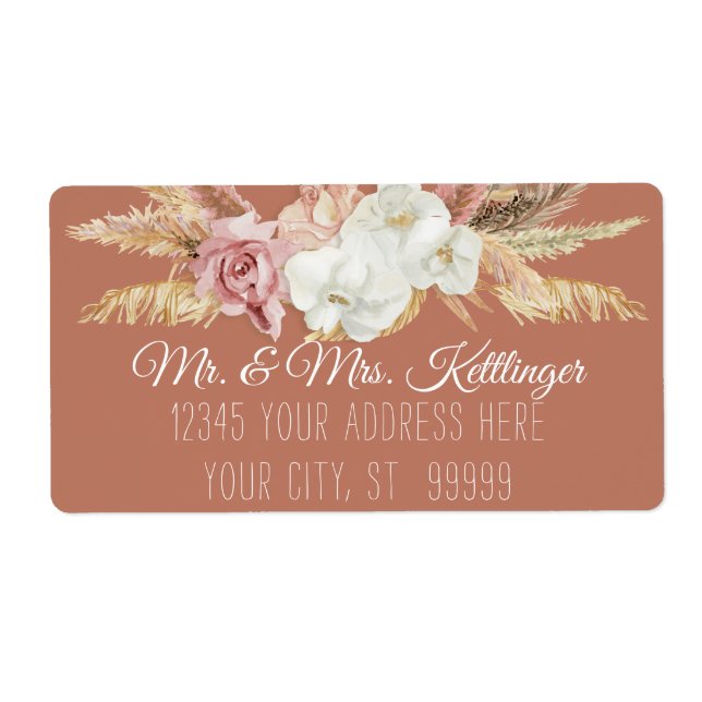 Étiquette Terracotta Boho Pampas Palm Blush Floral Verdure (Devant)