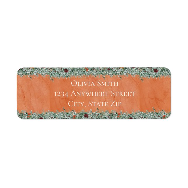Étiquette Terracotta Eucalyptus Burgundy Orange Floral (Devant)