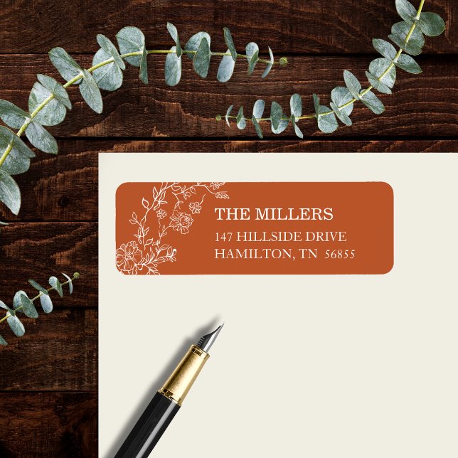 Étiquette Terracotta Floral Rustic Elegant Return Address (Terracotta Floral Rustic Elegant Return Address Label)