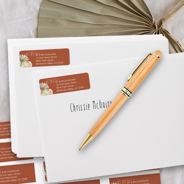 Étiquette Terracotta Future M. et Mme Adresse de retour (Return address labels from my Boho Palm Bridal Shower Collection)