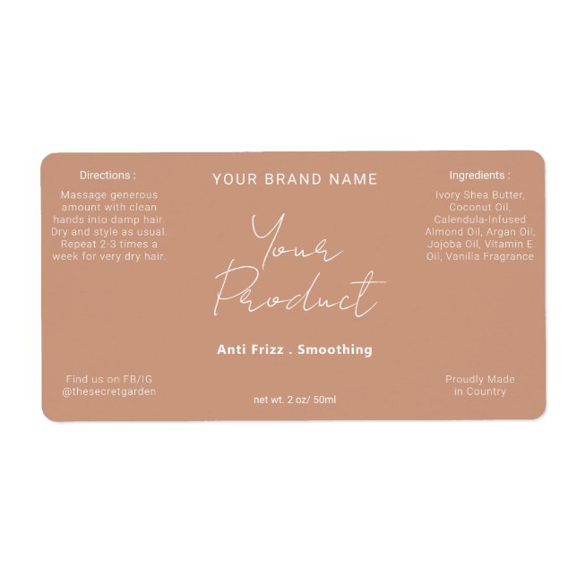 Étiquette Terracotta neutre Simple Script moderne Produit (Devant)