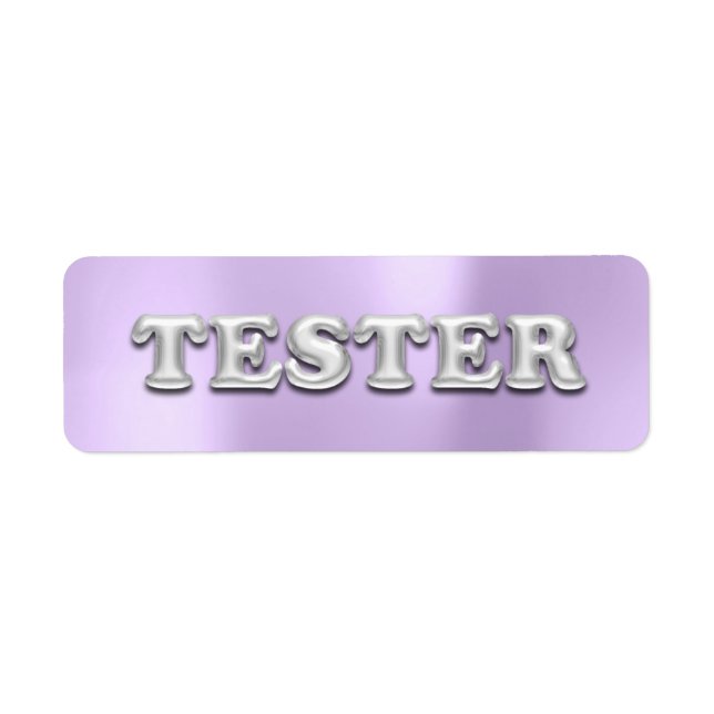Étiquette Tester 3D gris argenté violet Contanteurs d'échant (Devant)