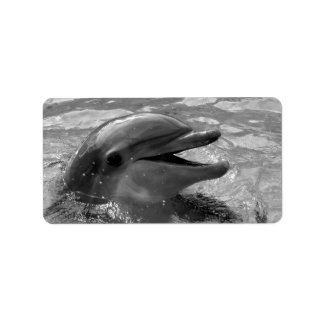 Étiquette Tête de dauphin dans la bouche d'eau ouverte Noir