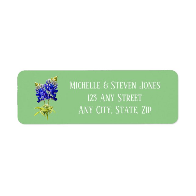 Étiquette Texas Bluebonnets sur Sage, mariage du printemps (Devant)