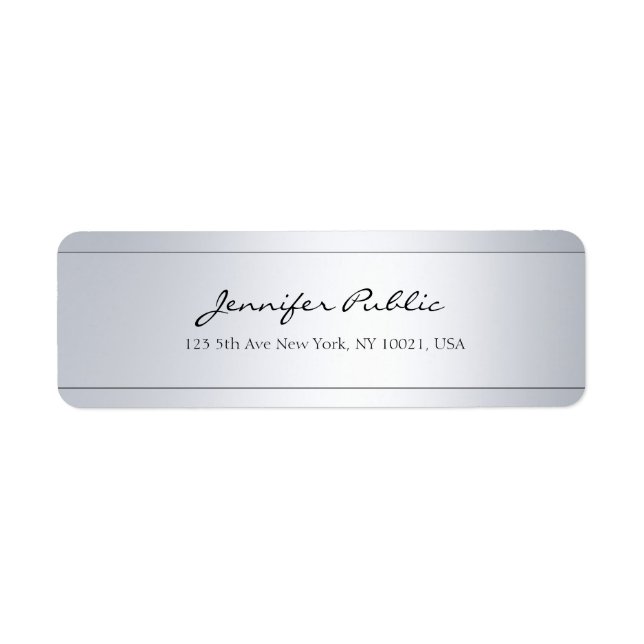 Étiquette Texte Main Argent Élégant Calligraphie tendance (Devant)
