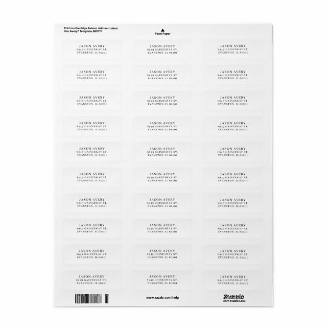 Étiquette Texte simple et classique d'adresse de retour impr (Feuille entière)