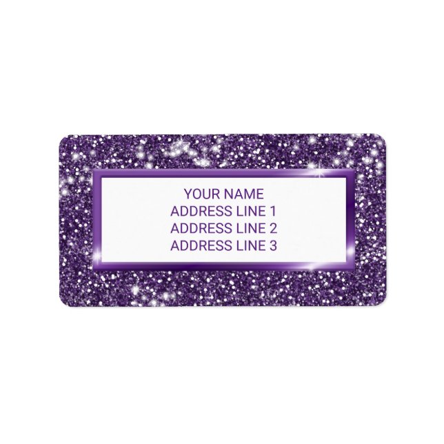 Étiquette Texture de scintillement violet faux avec texte pe (Devant)