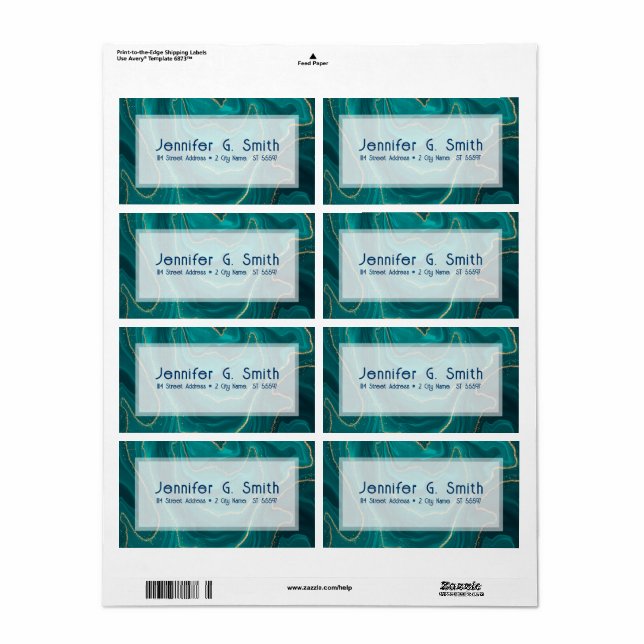 Étiquette Texture en marbre liquide turquoise avec accents o (Feuille entière)