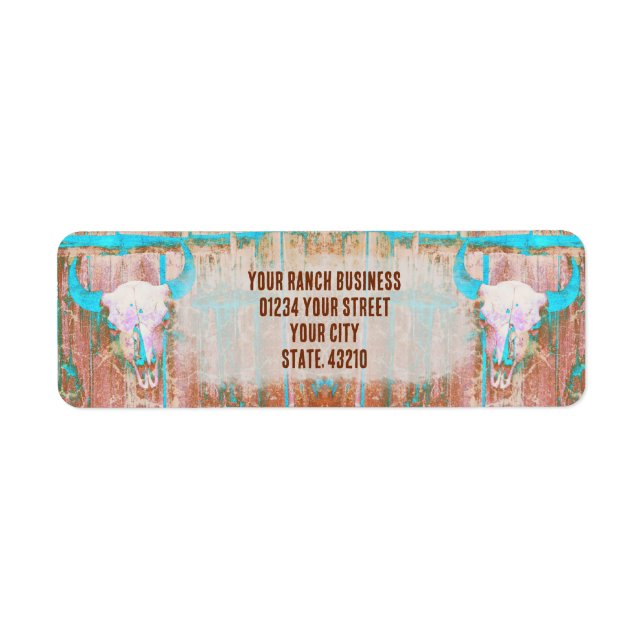 Étiquette Texture Turquoise rustique du crâne occidental tau (Devant)