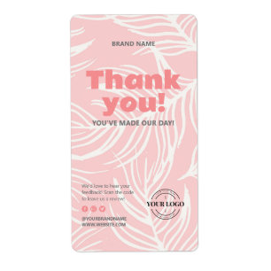 Étiquette Thank You Blush Pink White Leaves Brand Box Seal