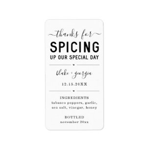 Étiquette Thanks for Spicing Up Our Special Day Sauce Label