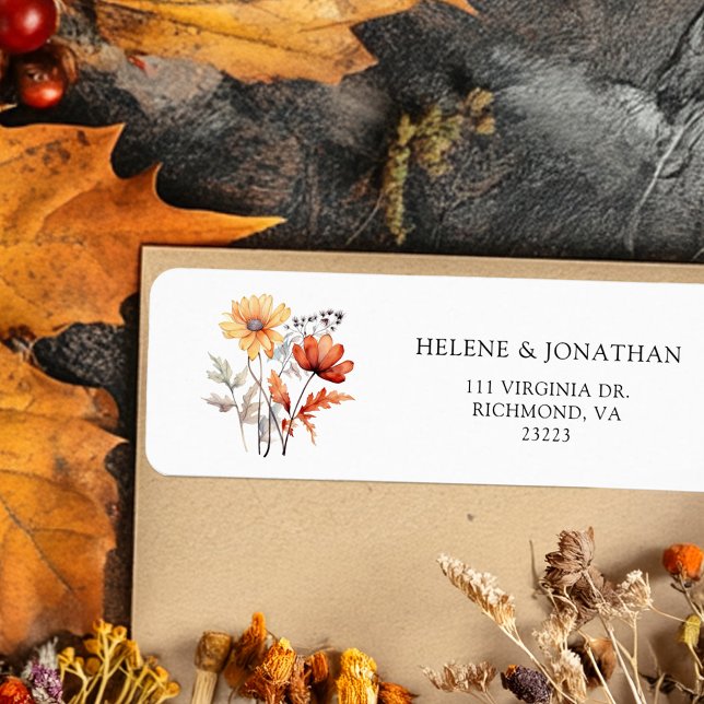 Étiquette Thanksgiving Fleur sauvage Rustic Fall Adresse de  (Thanksgiving Wildflower Rustic Fall Return Address Label)