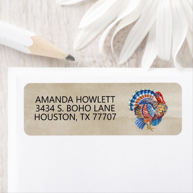 Étiquette Thanksgiving Turquie Aquarelle Automne (En situation)