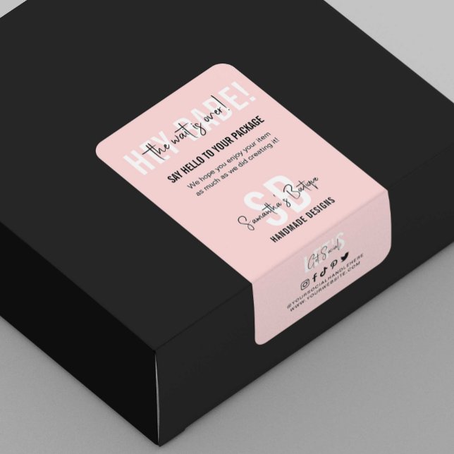 Étiquette The Wait Is Over Pink Business Thank You Packaging (Créateur téléchargé)