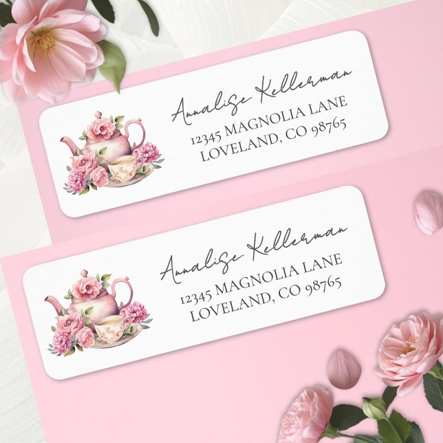 Étiquette Théière Florale Adresse de Retour (Teapot Floral Return Address Label )