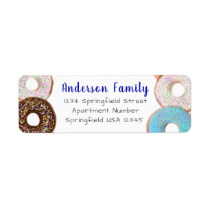 Étiquette Thème Bleu Donut Nom de famille Adresse de retour 