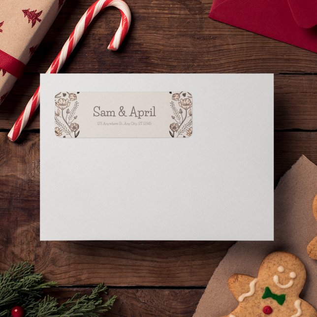 Étiquette Thème Brown Floral Mariage (wedding envelope label which looks in a royal theme)