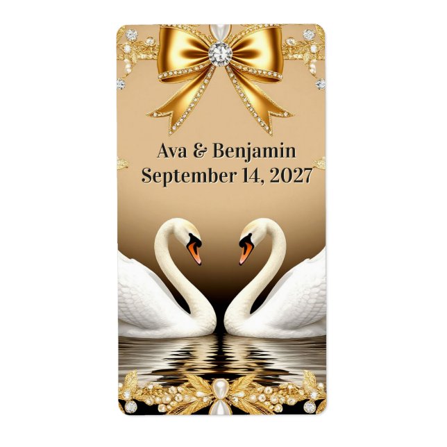 Étiquette Thème de mariage romantique Cygne d'Or 💍🦢 (Devant)