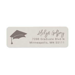 Étiquette Thème Graduation Casquette Grad Doodle Sable Beige