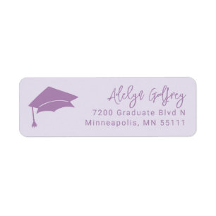 Étiquette Thème Graduation Casquette Grad Doodle violet