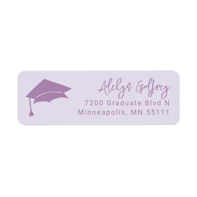 Étiquette Thème Graduation Casquette Grad Doodle violet (Devant)