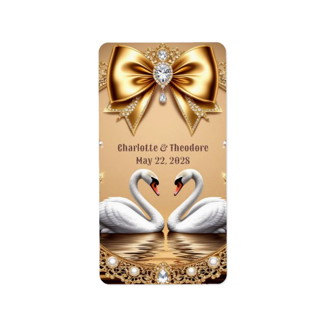 Étiquette 💎 Thème Romantique Mariage Cygne Or 🦢 (Devant)