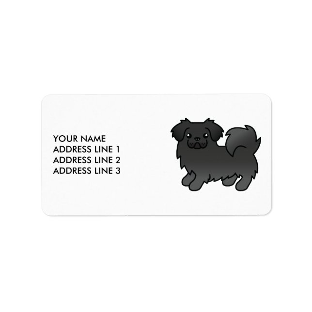 Étiquette Tibétain Spaniel Noir Chien de Dessin Animé Mignon (Devant)