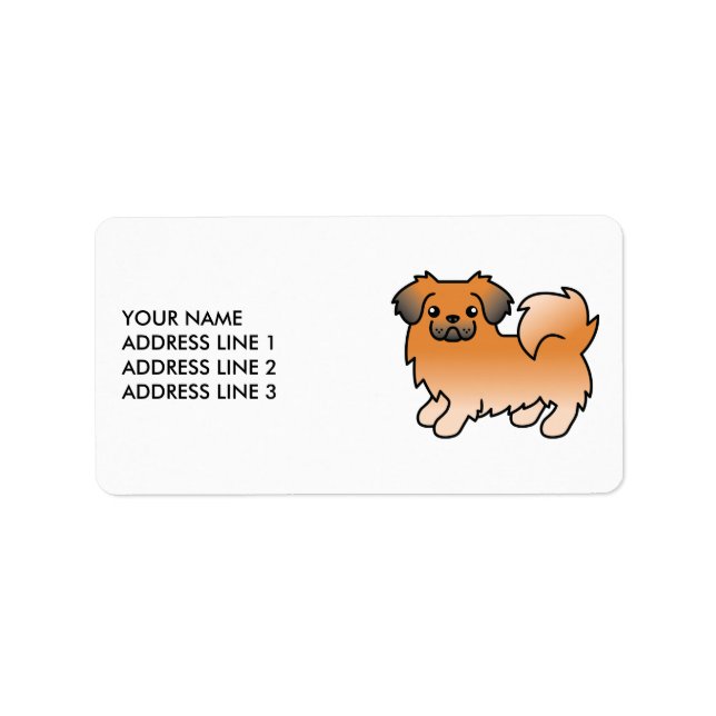 Étiquette Tibétain Spaniel Rouge Sable Chien de Dessin Animé (Devant)