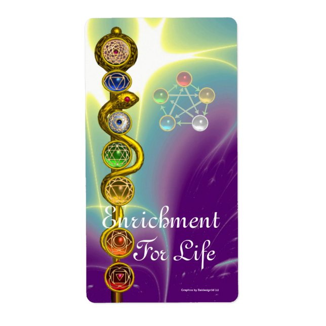 ÉTIQUETTE TIGE D'ASCLEPIUS 7 CHAKRAS, YOGA, ÉNERGIE (Devant)