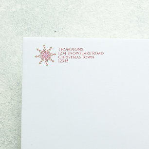 Étiquette Timbre de Noël flocon de neige rouge et vert avec