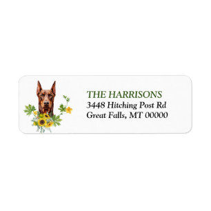 Étiquette Timbre de retour Carlin Dobermann rouge Tournesol