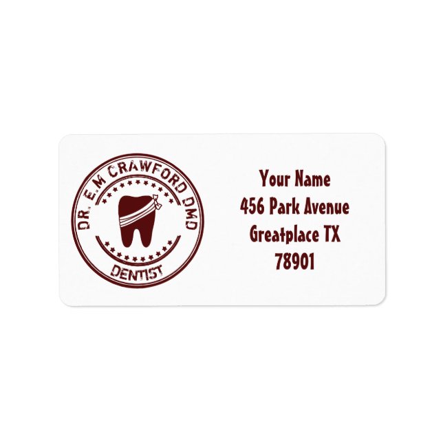 Étiquette Timbre Dentiste En Caoutchouc Avec Dent Et Votre N (Devant)