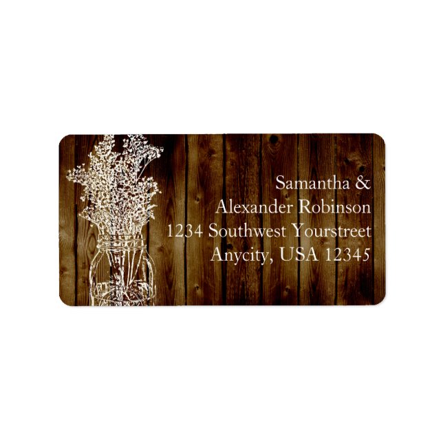 Étiquette Timbre Mason Jar sur une planche en bois foncé (Devant)