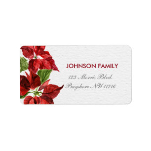 Étiquette timbre rouge d'adresse de Noël de pointsetter