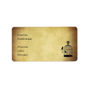 Étiquette timbre vintage de cage à oiseaux