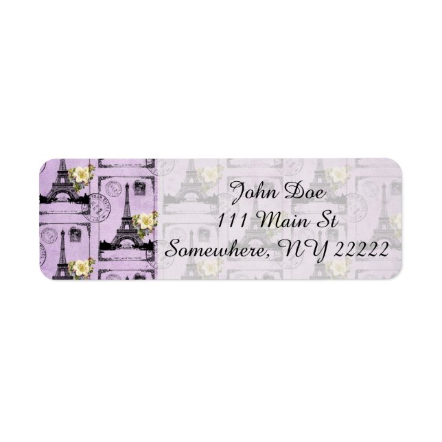 Étiquette Timbres de carte postale Tour Eiffel violet (Devant)