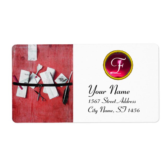 Étiquette TITULAIRE DE LETTRE EN BOIS MONOGRAM, rouge rubis  (Devant)