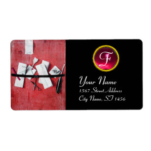 Étiquette TITULAIRE DE LETTRE EN MONOGRAMME DE BOIS, rouge r