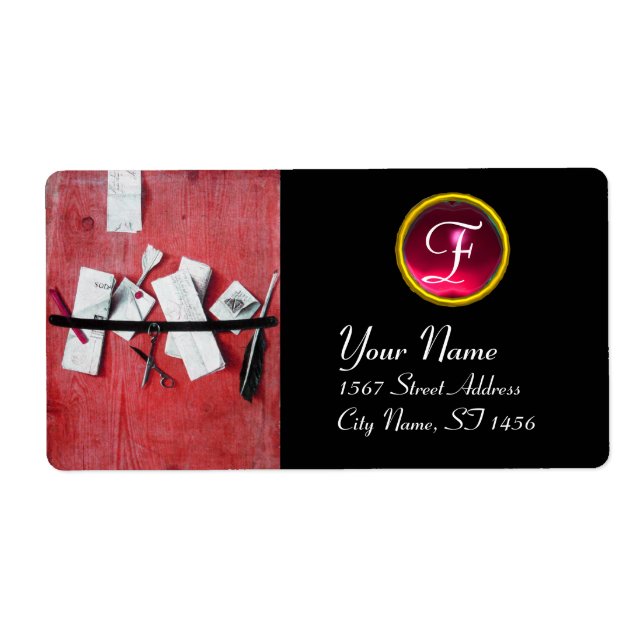 Étiquette TITULAIRE DE LETTRE EN MONOGRAMME DE BOIS, rouge r (Devant)