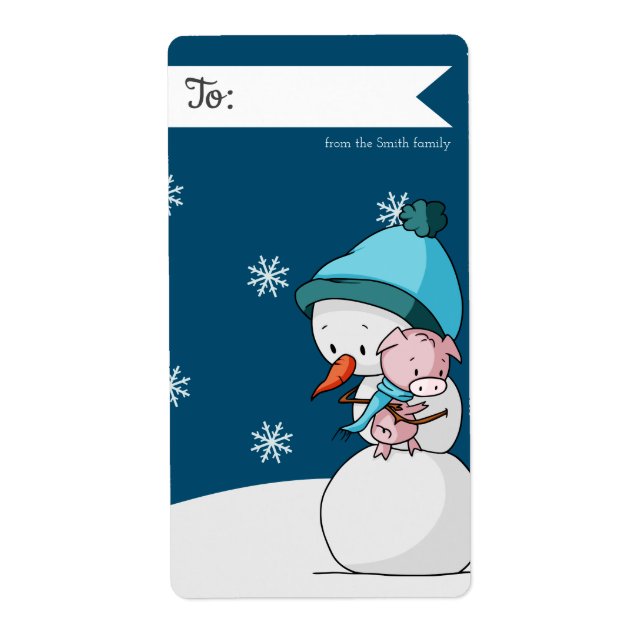 Étiquette To and From Snowman and Pig Personalized Christmas (Devant)