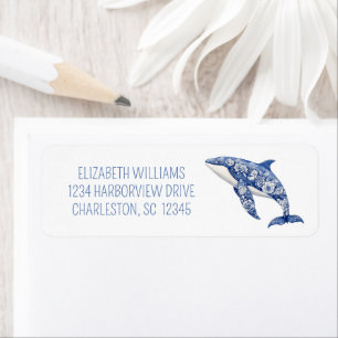 Étiquette Toile Bleue Plage Florale Dauphin Personnalisé