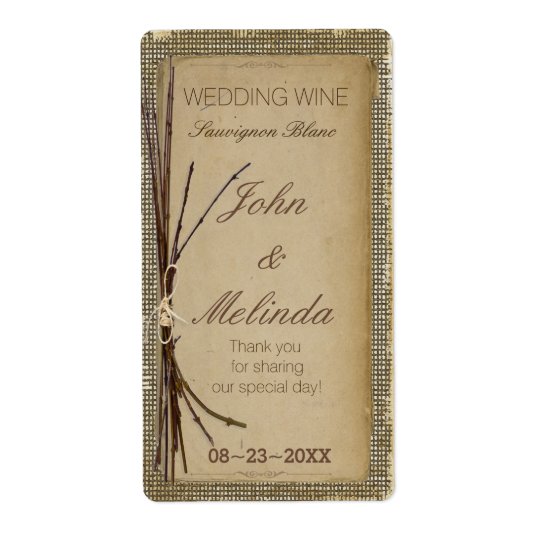 Étiquette Toile de jute, brindilles et vin ID132 de mariage