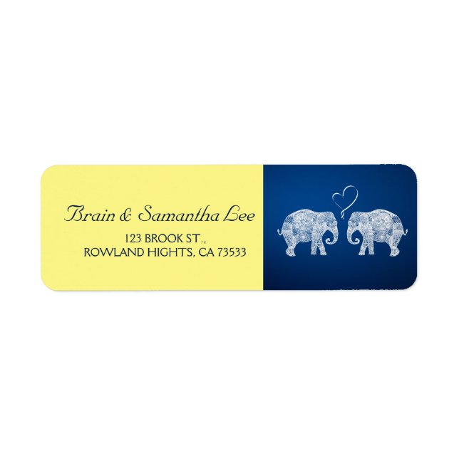 Étiquette TONNES D'AMOUR | Mariage éléphant bleu et jaune (Devant)