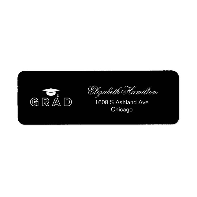 Étiquette Toque de remise de diplômes Noir & Blanc Élégant D (Devant)