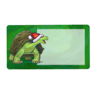 Étiquette Tortue à Santa Chapeau sur Vert